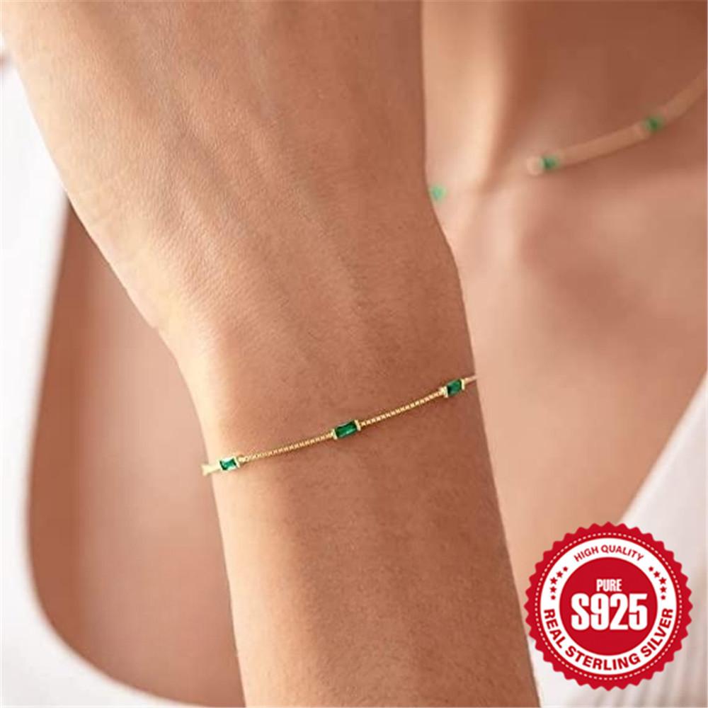 S925 Sterling Silver Niche Light Luxury Simple Wind Blue Zircon Bracelet Color Temperament Versatile Jewelry