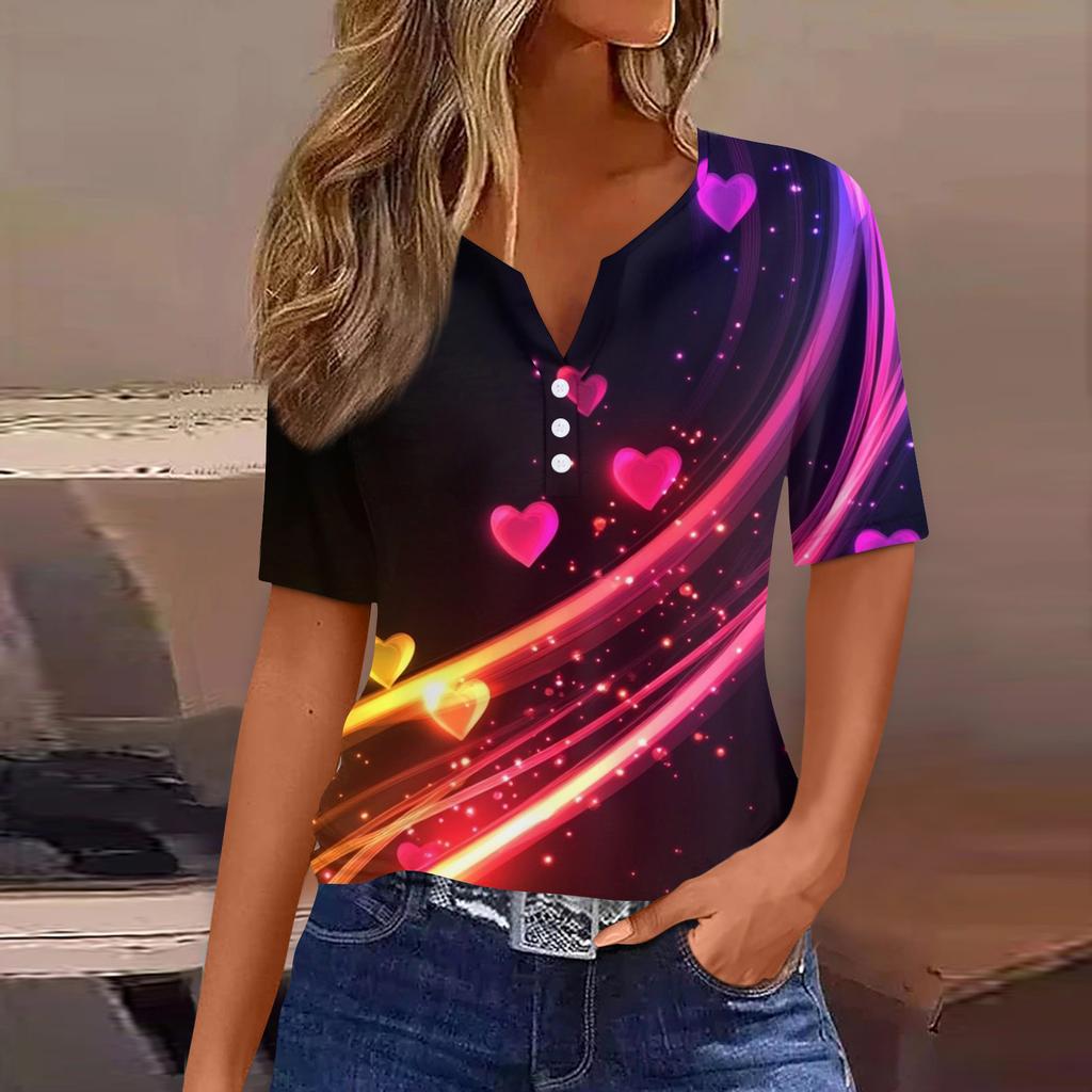 Damen T-Shirt Tee Print Knopf Kurzarm Täglich Wochenende Mode Basic V-Ausschnitt Reguläres Oberteil St. Patrick's Day
