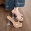 Platform transparent high heels for women small crystal sandals stepping on sandals