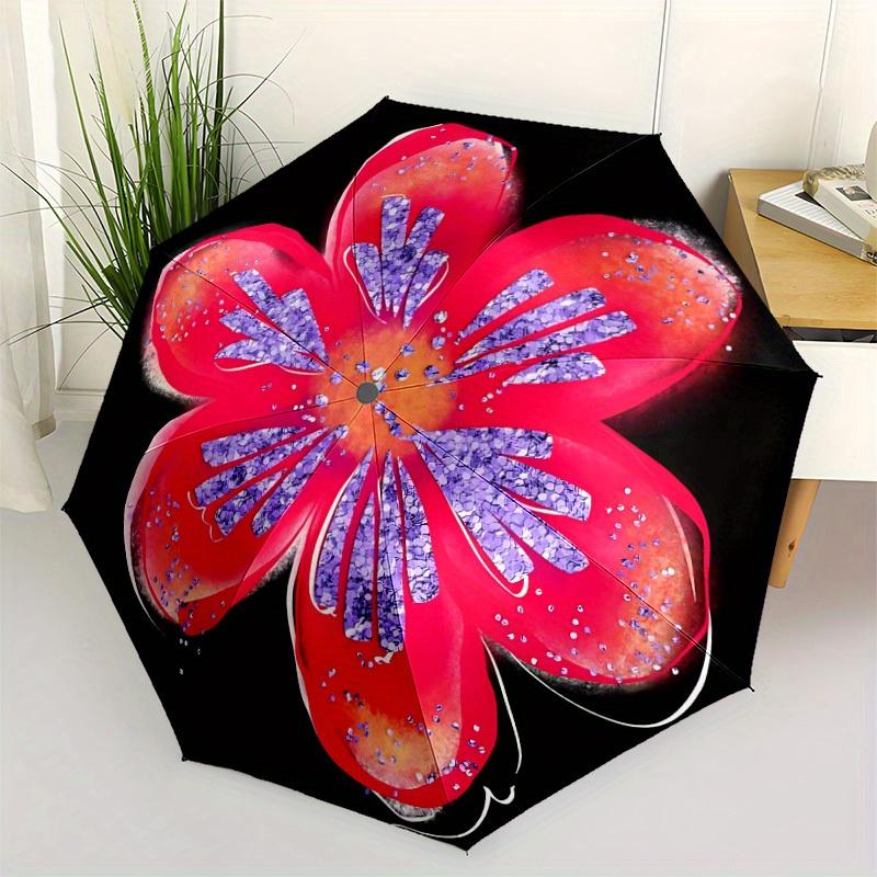 1pc Floral Sparkle Automatic Open/close Folding Compact Umbrella, 8-Rib Sturdy Canopy, Lightweight Portable, Commuting Use, Gift, Outdoor Umbrella, Tr