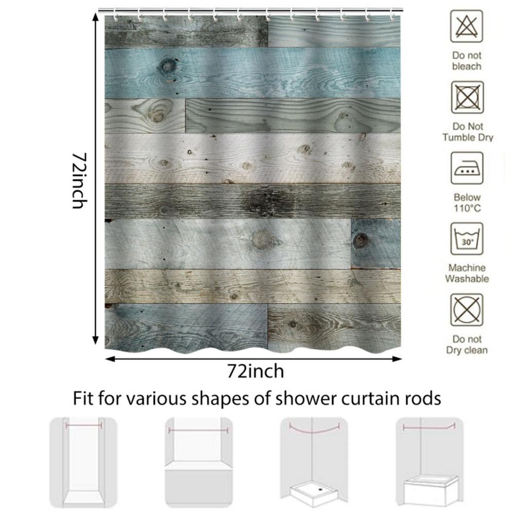 183*183cm Farmhouse Wooden Barn Door Style Shower Curtain Bathroom Curtain with Hooks