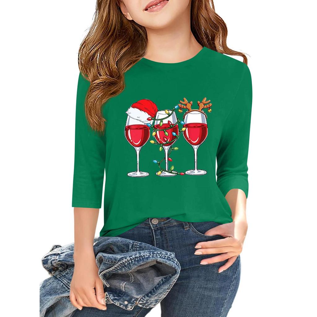 Children's 3/4 Sleeve Independence Day Printed Round Neck Casual T-shirt