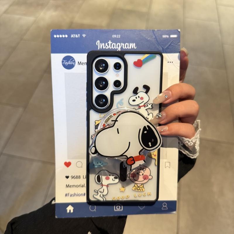 Cute Cartoon Love Snoopy Charlie Brown Magsafe Wireless Charge Case For Samsung S22 S23 S22 S24 S25 Ultra Plus Magnetic Holder