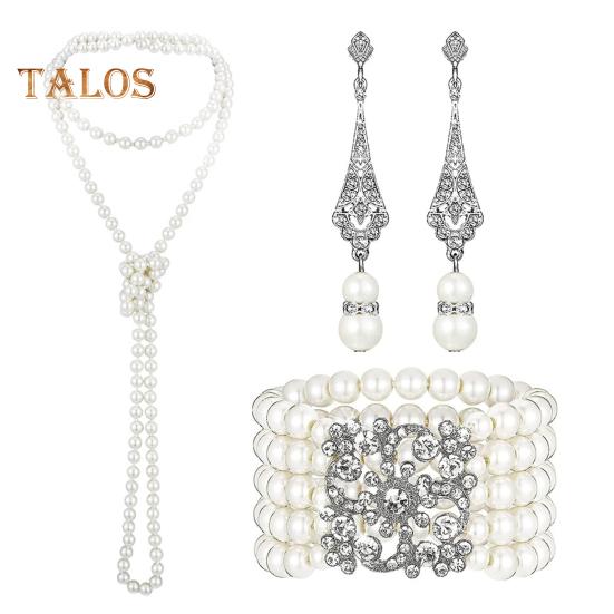 

3 шт./комплект комплект ювелирных изделий из искусственного жемчуга 1920-х годов винтажный роскошный стиль многослойные знаменитости звезда формальная вечеринка банкет свадьба ювелирные изделия ожерелье серьги Sets