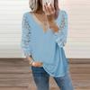 V-neck Patchwork Hollow Lace Sleeve TOPV Collar Patchwork Cut Out Lace Sleeve Tops