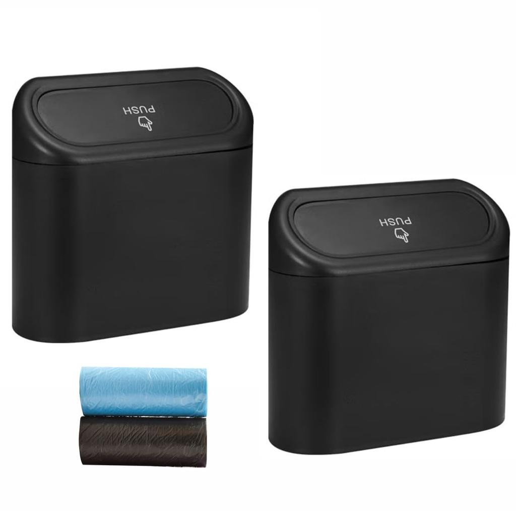 Car Trash Can Set with Multifunctional Car Trash Can with Trash Door Pocket Small Mini Trash Car Interior Car Storage Small Item Organizer 2-Piece
