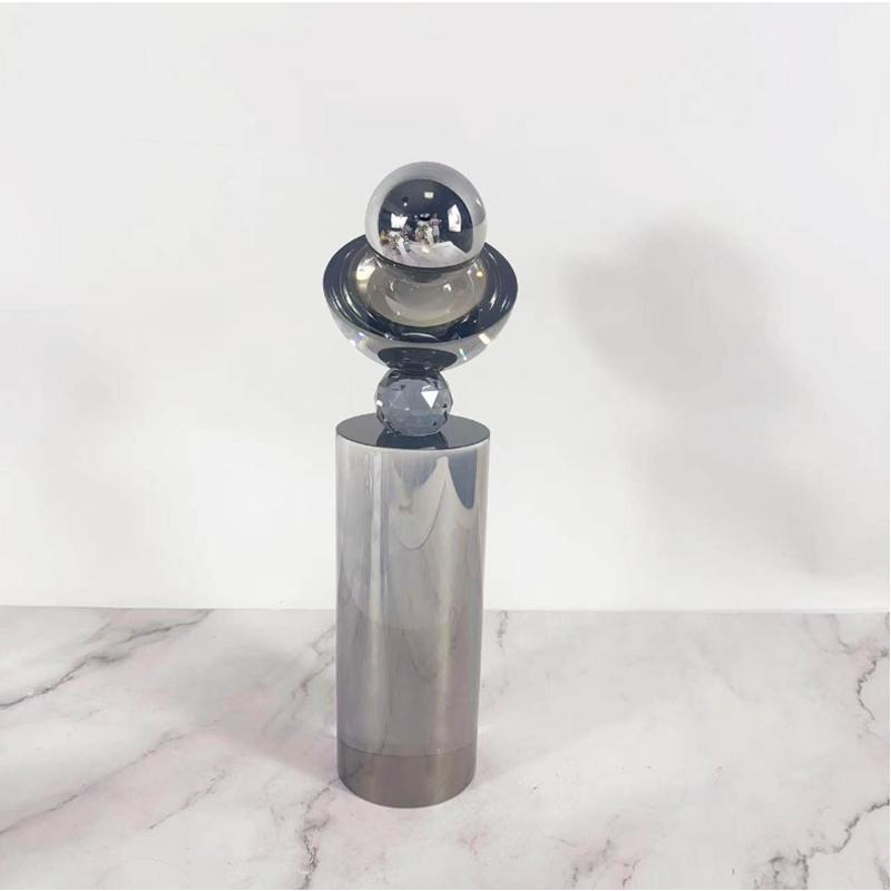 Geometric Glass Ball Decorative Ornaments, Abstract Art Semi-circular Crystal Column Sculptures, Living Room Decorative Crafts