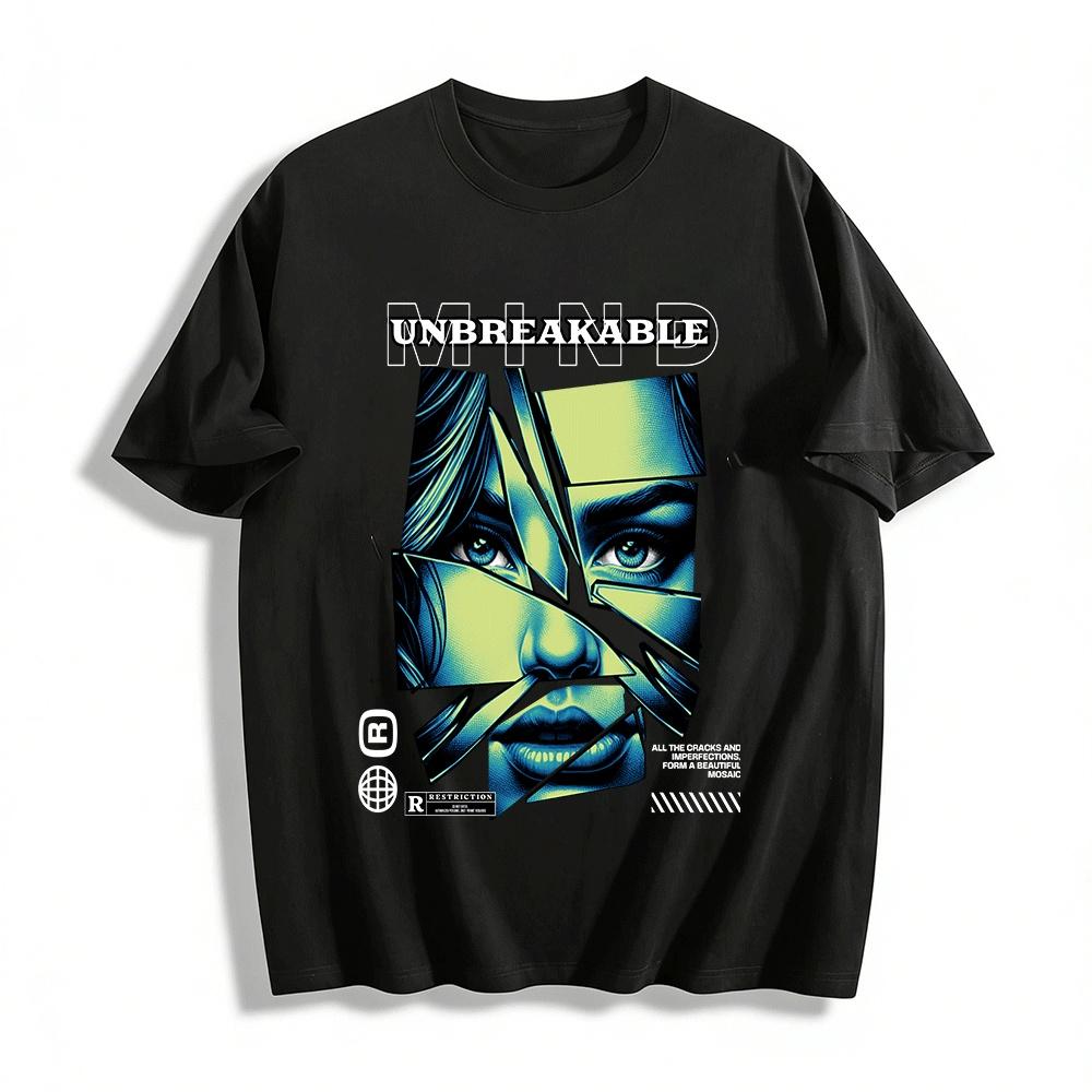 

Unbreakable Broken Portrait Print Tee Street Style Casual Top Pure cotton T-shirt XXS