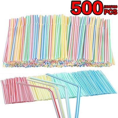 100/300/500 Stück flexibler Kunststoff, massiv, weiß, für Partys, Tee- und Kaffeegeschäfte, bunte Einweg-Trinkhalme, Hochzeitsdekorationen und Ladenbedarf