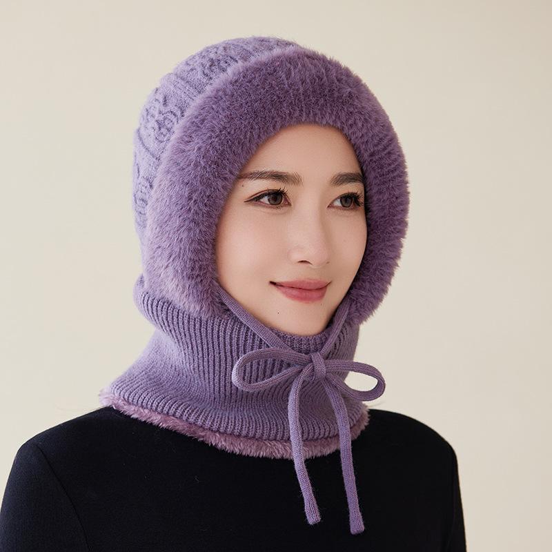 New Winter Cycling Fleece Thickened Warm Needle Wool Pullover Hat Women's Scarf Integrated Ear Protection Knitted Hat