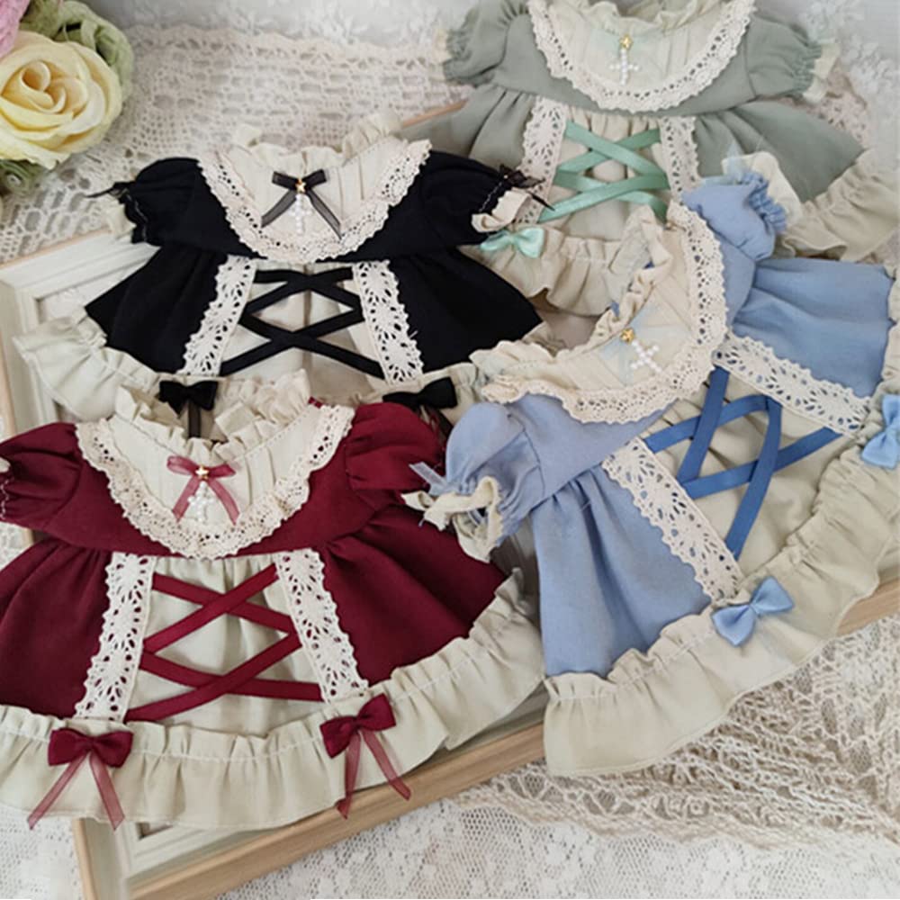 Niannyyhouse 20cm Plush Doll Clothes Set (Headband + Dress), Maid Outfit, Cotton Doll Clothes with Cross Letters, Baby Doll Clothes, Dress-Up (Green)