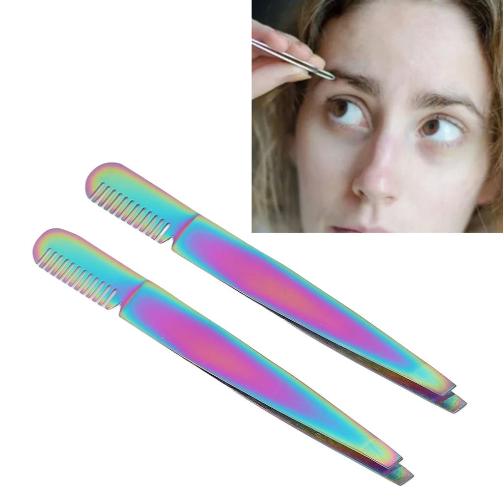 2PCS Eyebrow Tweezers Dual Heads Firmly Clamp Comb Stainless Steel Eyebrow Trimming Tool