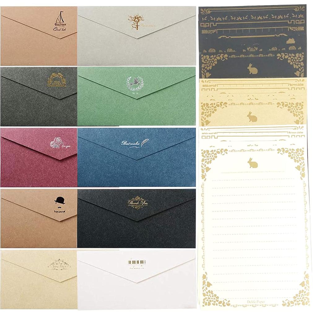 Letter Set Envelopes 10 Colors Paper Craft Antique Style Simple Stylish Foil Stamping Invitations Wedding Congratulatory Letters Greeting Cards Sheets