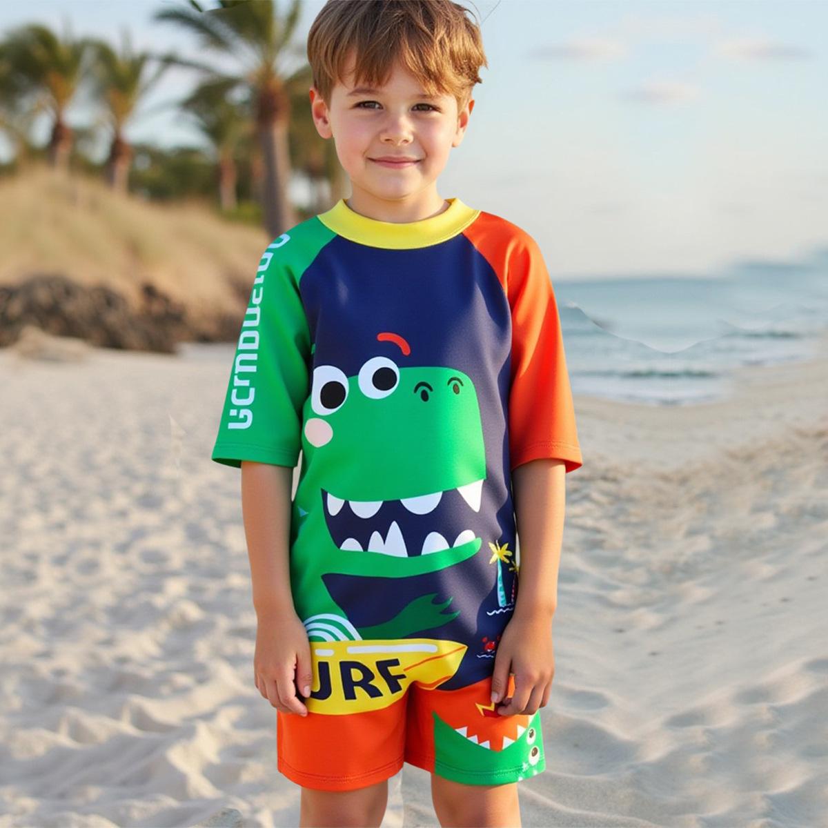 

Boys Dinosaur One-Piece Swimsuit with Tail - 2025 New Style 7 Years темно-синього кольору