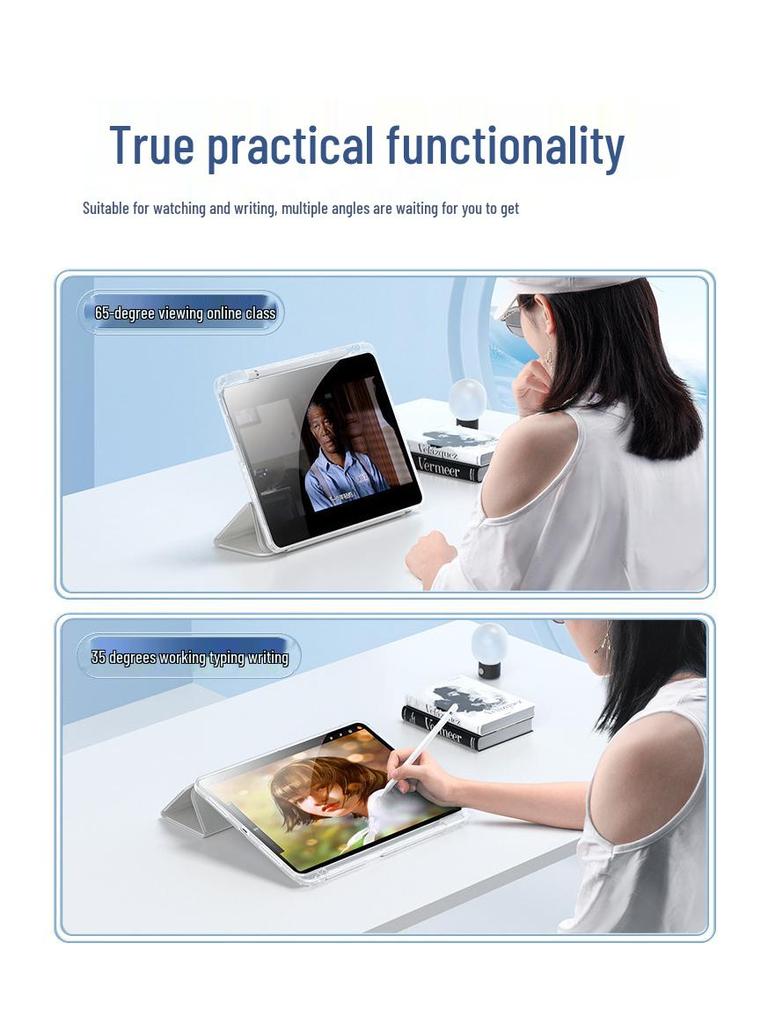 2023 iPad Air 4 Pro 11 Case with Pen Slot, 9.7-10.4 Inch High-Transparency Acrylic Trifold for Huawei
