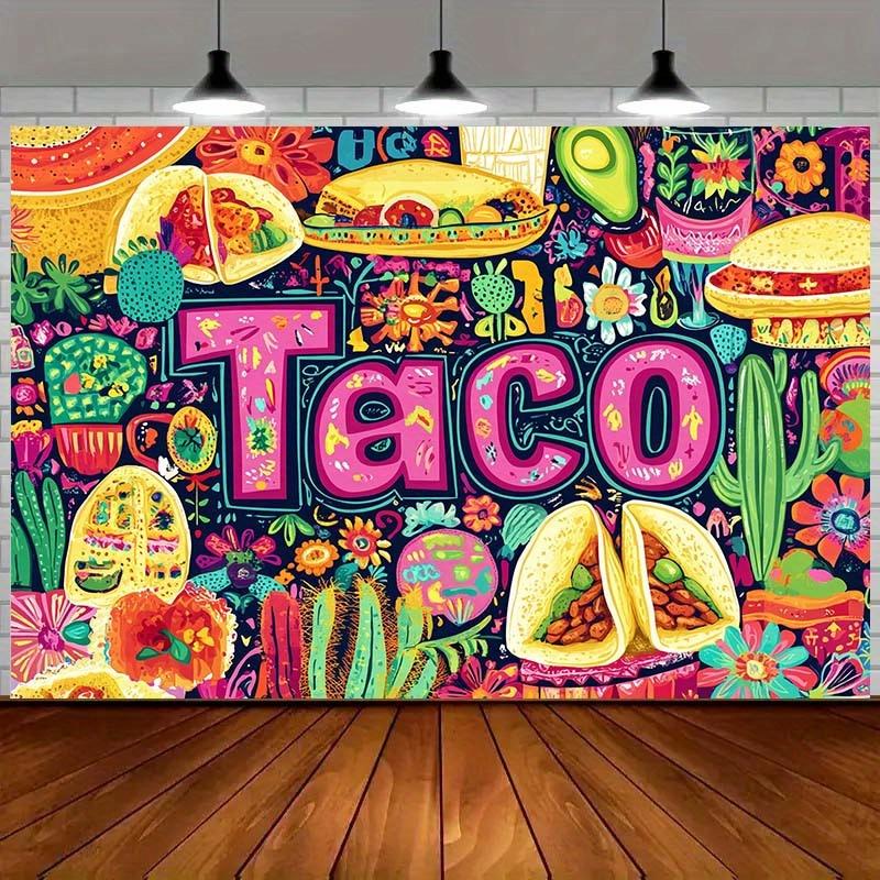 Vivid Mexican Taco Tapestry Background - Vivid Taco  Cactus  and Flower Design 150X100
