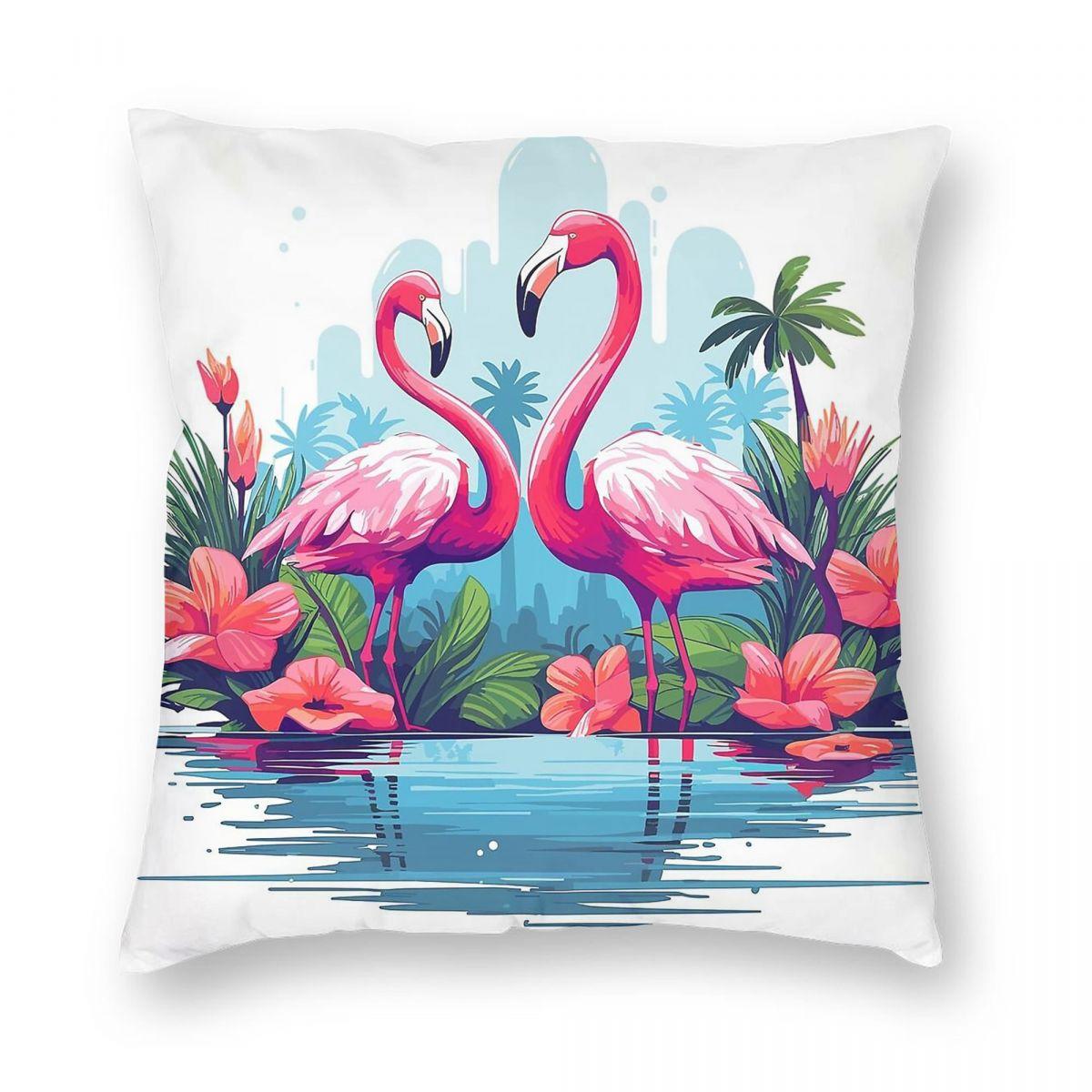 Tropical Pink Flamingos Pillowcase Polyester Linen Velvet Pattern Zip Decor Pillow Case Home Cushion Case x 30x30cm