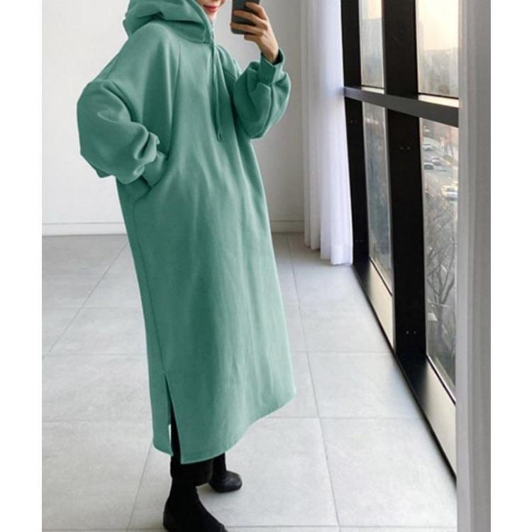 Felpa con cappuccio oversize ispessita da donna alla moda, abito lungo a maniche lunghe a tinta unita, abbigliamento autunno-inverno