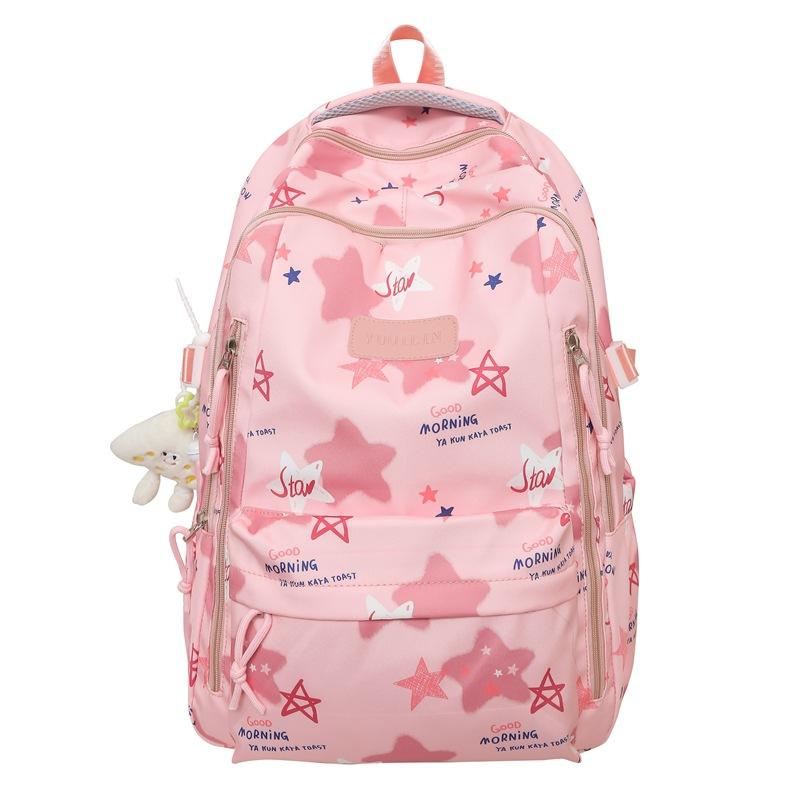 Backpack Middle and high school student schoolbag Large capacity personalized girl heart print travel Outdoor leisure backpack