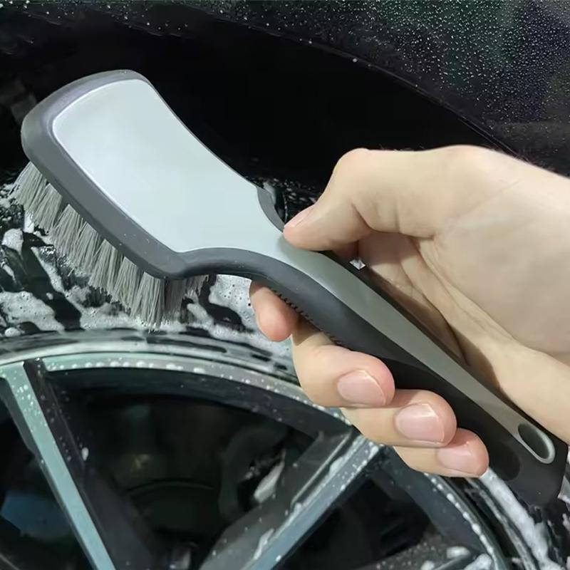 SEAMETAL Car Tire Wheel Cleaning Brush Car Wash Brush Medium Soft Nylon Short Handle Steel Ring Floor Mat Fabric Decontamination Brush