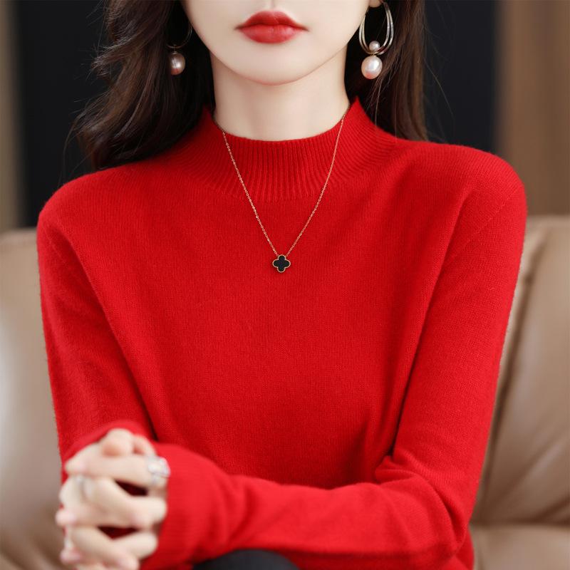 Women's High-Quality Cashmere Wool Sweater, Half-High Neck, Fashionable Slim Fit, Autumn/Winter Collection