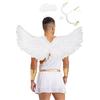 Mens Cupid Costume Set Romper Jumpsuit Detachable Sleeves Feather Angel Wings Headwear M Shaped Bow Heart Arrow