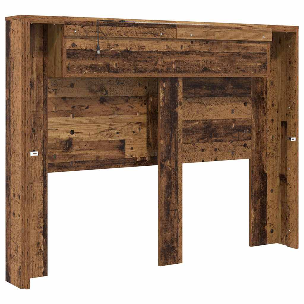 Storage Headboard with LED Reclaimed Wood Look Wood Based Material