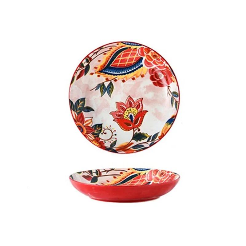 Red Tableware Creative Ceramic Dinner Plates Rice Bowl Household Wedding Celebration Dishes and Plates Chinese New Year Plates