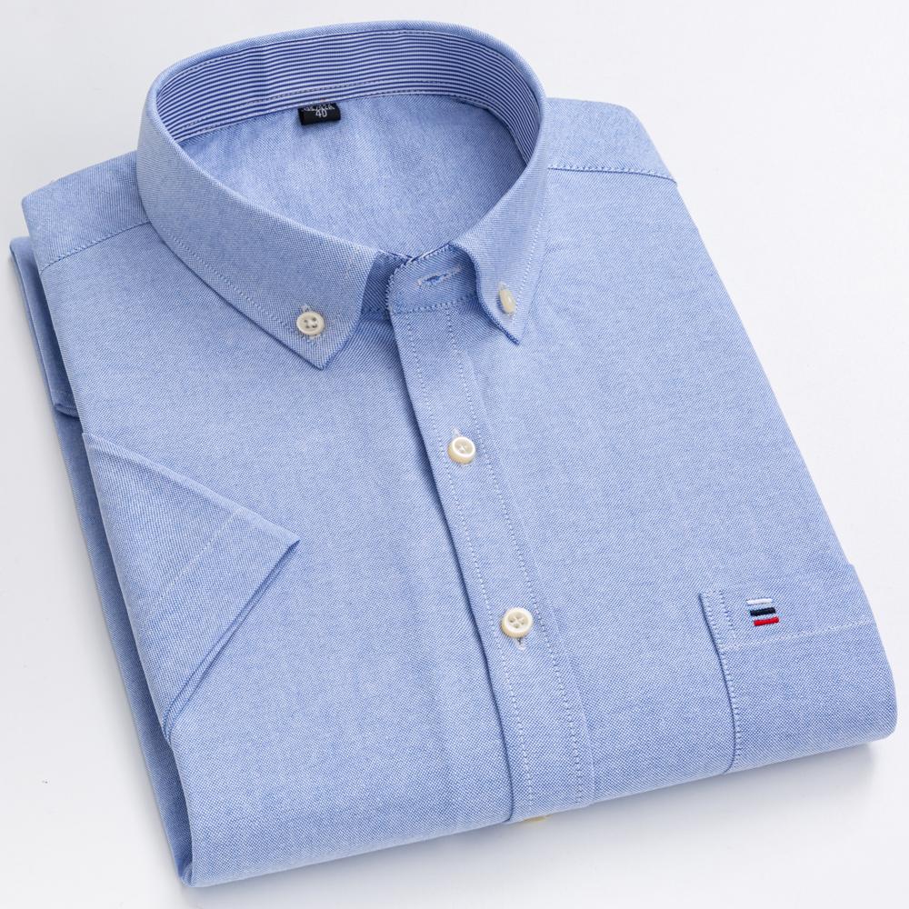 Men's Striped / Solid Short Sleeve Oxford Cotton Button Down Shirt, Summer Casual Comfort Lightweight Breathable with Chest Pocket