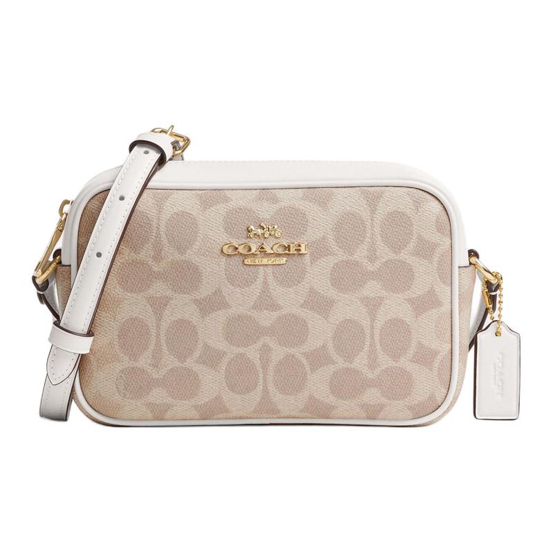 

COACH Jamie 20 Adjustable Shoulder Strap with Zipper Closure, Artificial Leather, Camera Bag Shoulder Bag, Small, Women, Sand Yellow and Chalk White білий