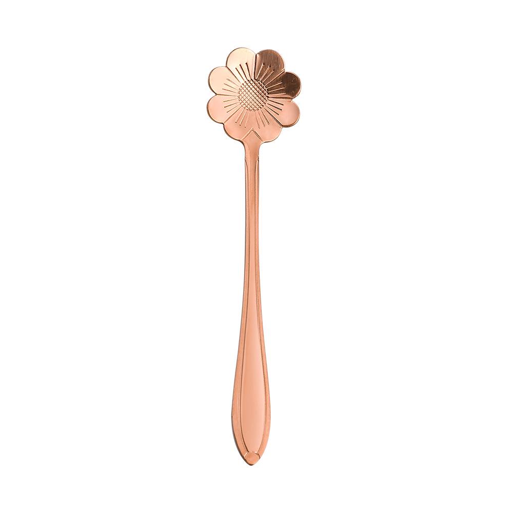 Gold Plated Christmas Flower Mixing Spoon - Japanese Stainless Steel Coffee Stirrer with Custom Logo Option.