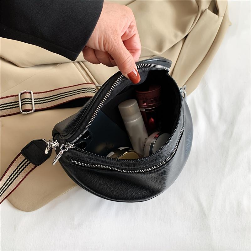 High Looks Simple Fashion Double Zipper Fanny Pack Daily Commuting with A Wide Shoulder Strap Leather Shoulder Bag
