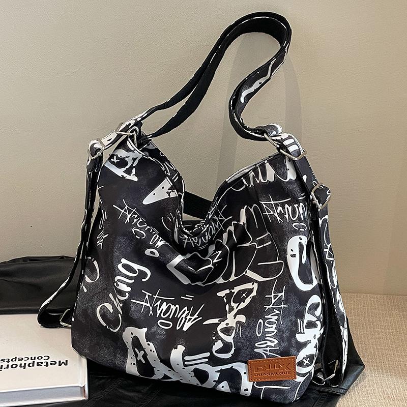 New Large Capacity Commuter Backpacks for Women Creative Lettered Graffiti Canvas Shoulder Bag Girl Casual School Bags