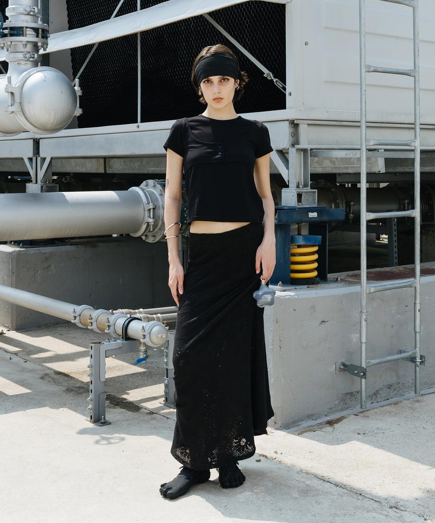 THREE TO EIGHTY Mock Bustier Layer Tee Black