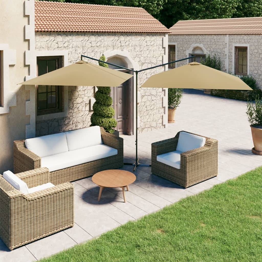 Double Cantilever Sun Umbrella with Steel Pole 600 X 300 Cm Taupe