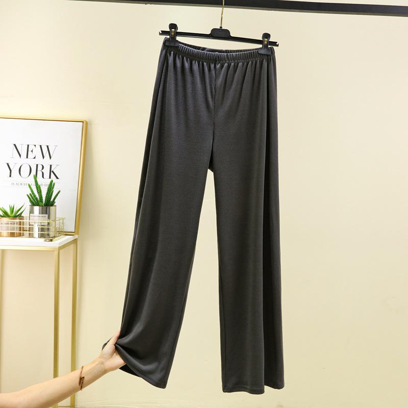 Women's Plus Size Fleece-Lined Ribbed Leggings for Autumn & Winter - Thickened Wide-Leg Casual Home Pants