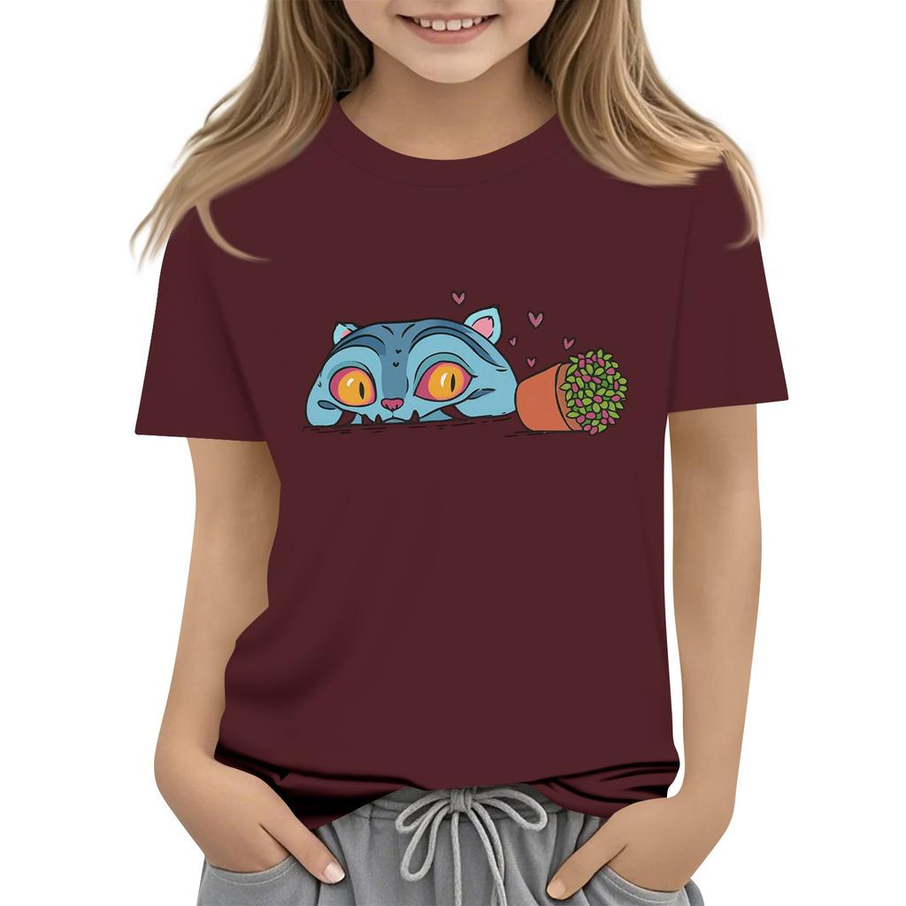 Boys Girls Round Neck Casual Printed Short-sleeved T-shirt Top