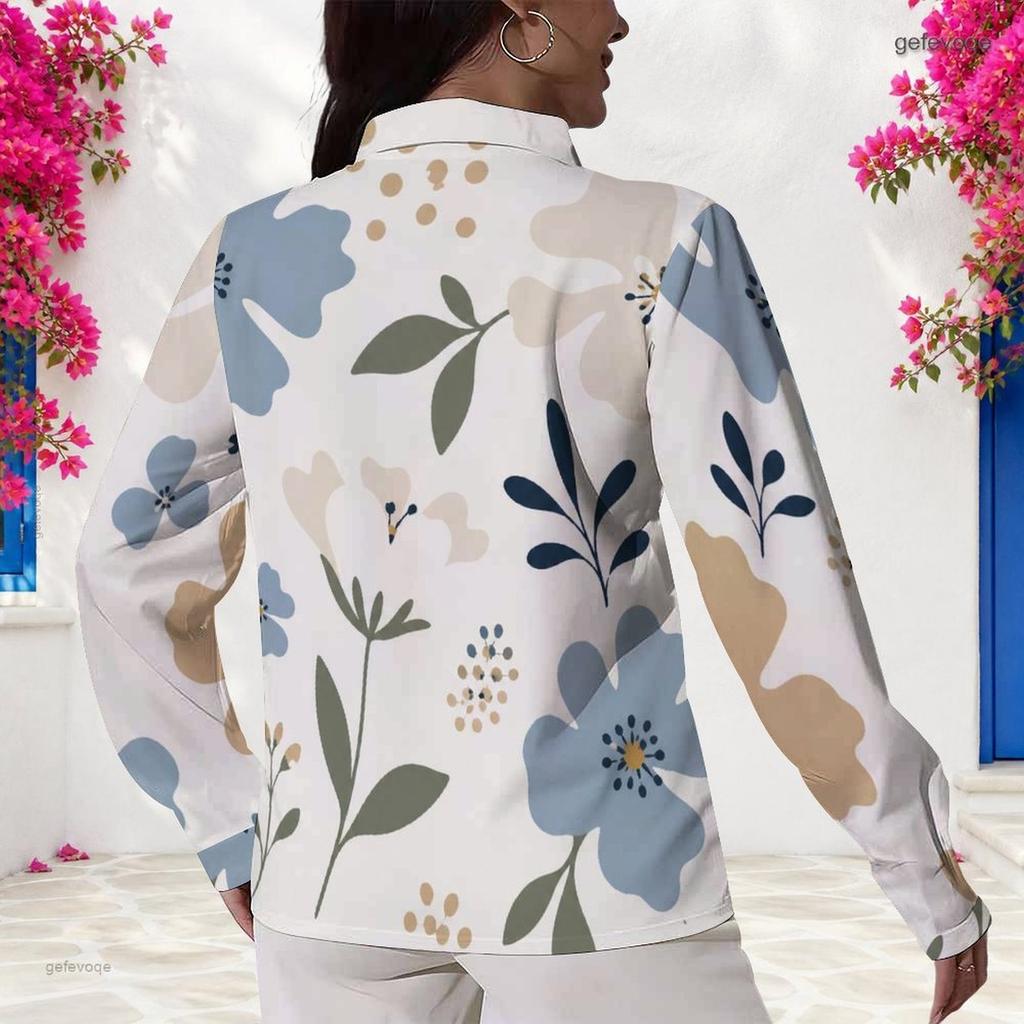 Women Plus Size Long Sleeve Shirt White Button Front Blouse
