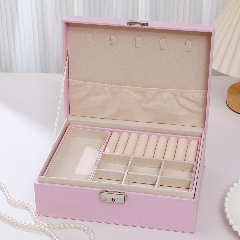 Desktop Jewelry Box Large Capacity Double-layered Jewelry Storage Box Ring Necklace Earrings Organizer Box Leather Material