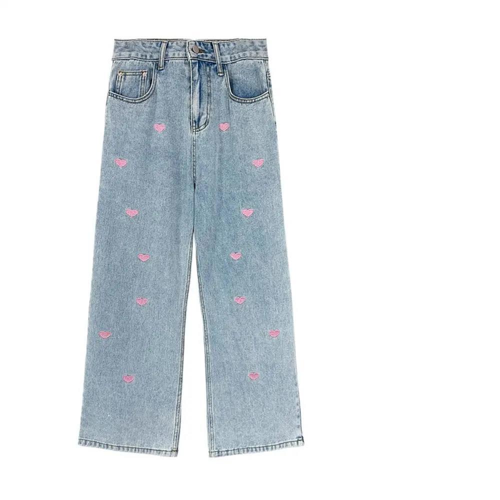 

Оригинальный дизайн ретро-джинсы Love женские прямые широкие брюки свободные узкие брюки с высокой талией без ремня S