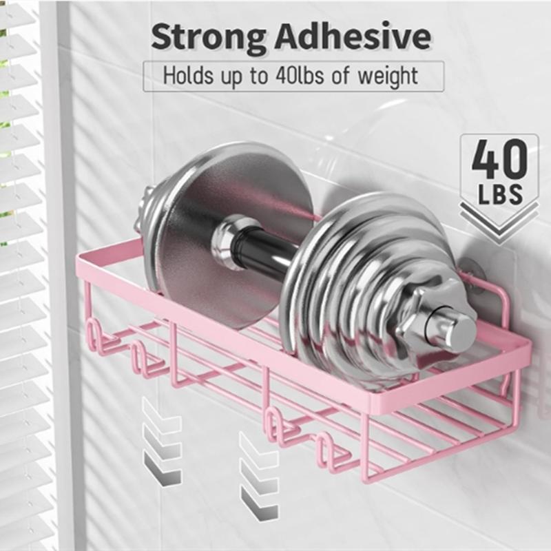 5-Pack Adhesive Shower Caddy Organizer – Rust-Resistant Pink Bathroom Shelf Set for Shampoo & Toiletries, No-Drill Wall Storage