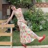 Seaside Vacation Dopamine Floral Dress with a Unique Design, a Stunning and Stunning Fairy-like French Spaghetti Strap Long Dress