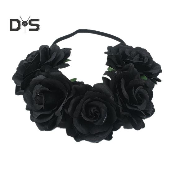 Rose Headband Handmade Hair Hoop with 5 Artificial Roses High Elastic Design Bohemia Style Hair Hoop Festival Decor