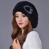Hand Knitted Lady Winter Rabbit Fur Hat Women Beret Winter Beanies