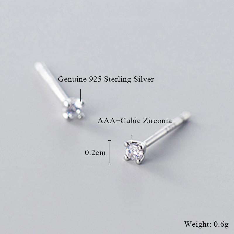 100% 925 Silver Small CZ Zircon Stud Earrings Mini Crystal Student Stud Minimalist Jewelry