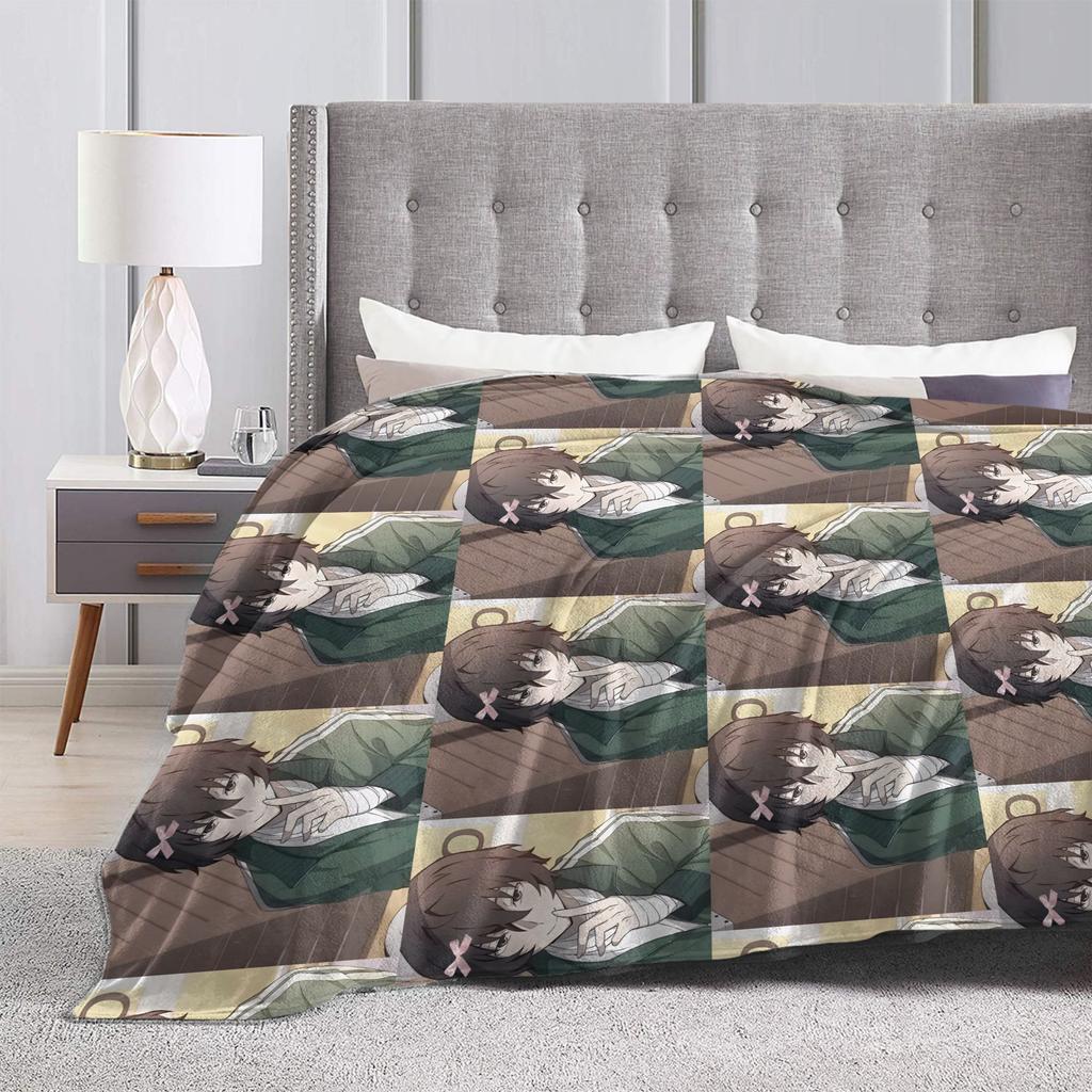 Dazai Bungo Stray Dogs Blanket Flannel Print Multi-function Warm Throw Blanket for Bed Bedroom Bedspreads