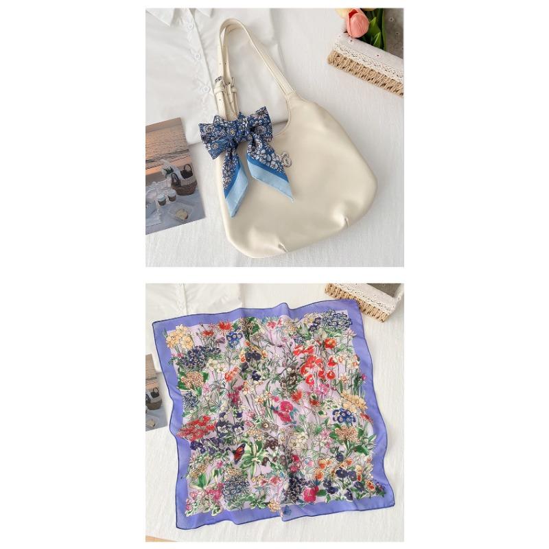 Korean Ins Style Versatile Floral Small Square Scarf For Women