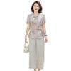 Elegant Chinese Style Summer Fashion Set: Short Sleeve Top & T-shirt for Middle-aged and Elderly Women