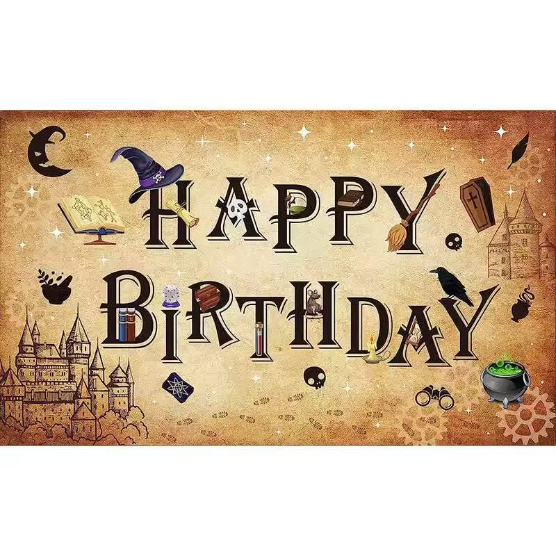 Happy Birthday Party Magic School Theme Decoration Banner Background Magic Boys and Girls Children Photography Background Photo