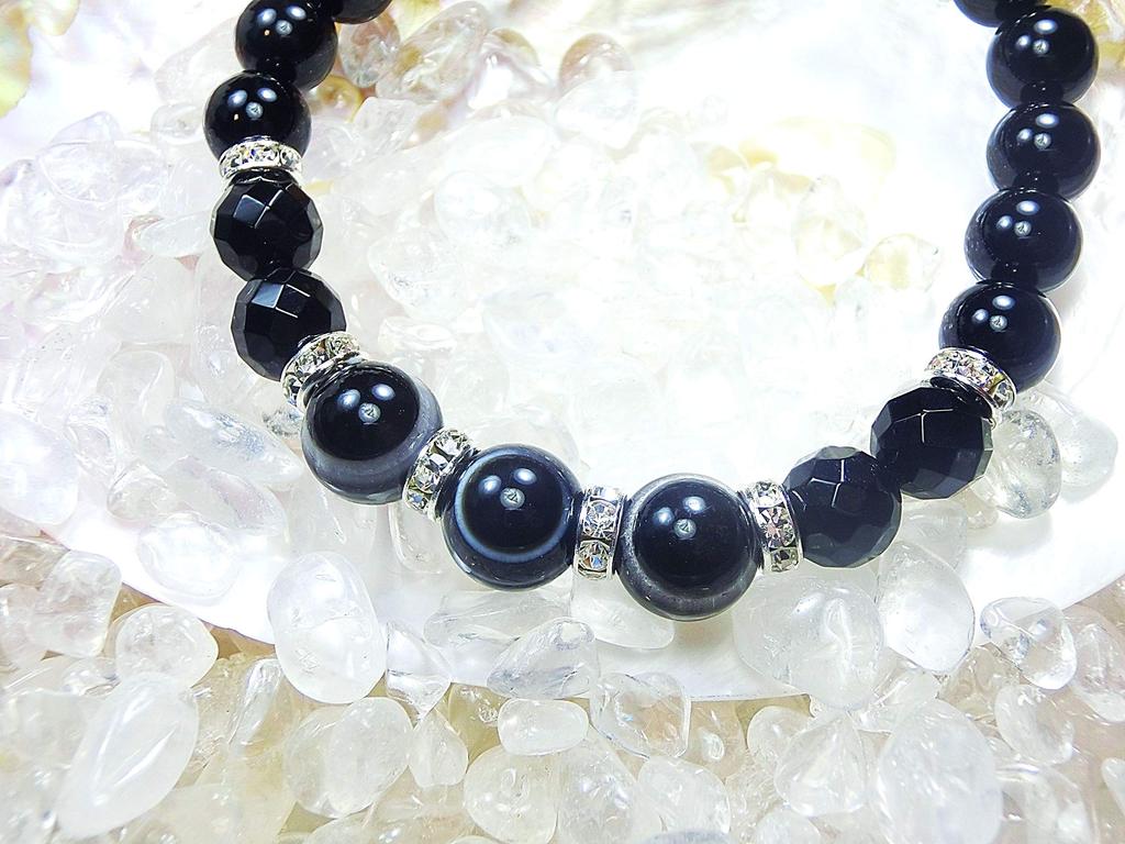 Powerful Protection from Eye Onyx Power Stone Bracelet for Natural AAA Also Purification Set with Pebbles and Quartz Size 18cm Evil God's (Titan's